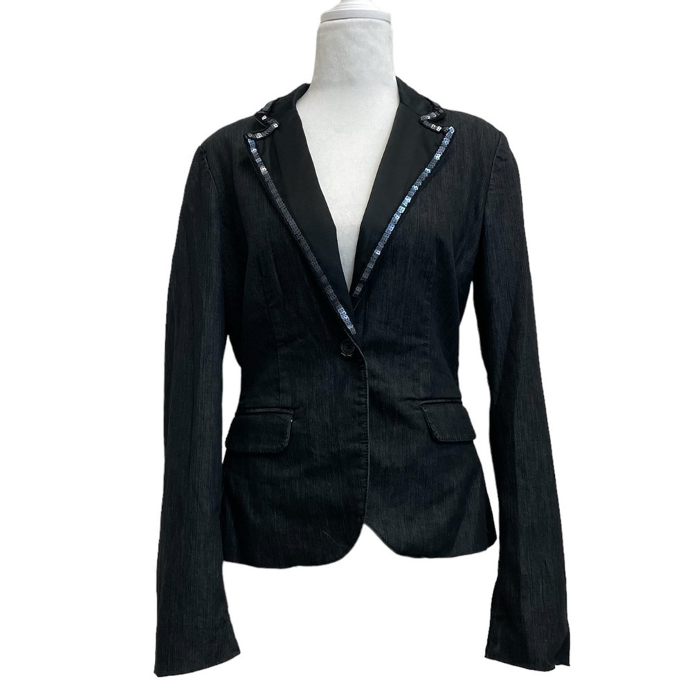 Express Design Studio Black Sequin Single Button Tailored Blazer Lined Jacket